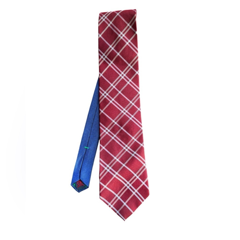 Tommy Hilfiger Red Plaid 100% Silk Neck Tie Preppy Old Money U23 - Picture 1 of 4